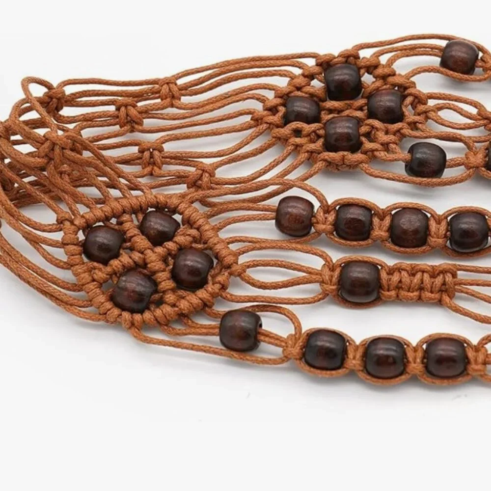 Boho Braided Wax Rope Belt – Adjustable Handmade Woven Waist Belt
